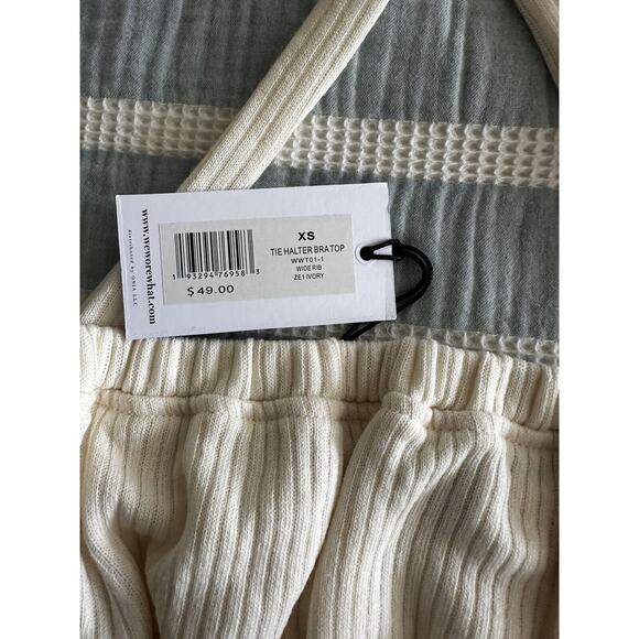 New WeWoreWhat Women's Tie Halter Bra Top Wide Rib Ivory Summertime XS - Picture 4 of 6